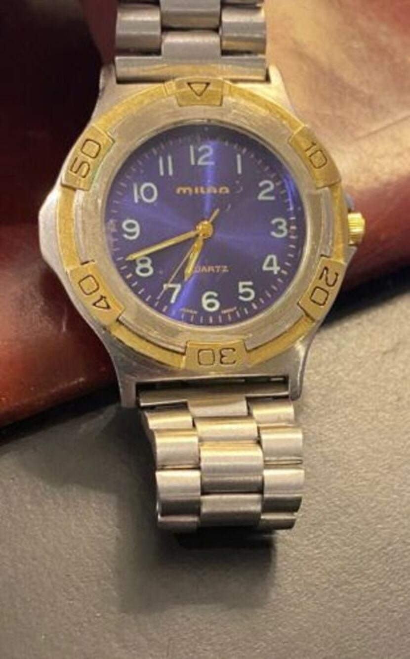 Men's 40mm Brushed Metal Tone Milan Watch, Gold Tone Bezel, Dark Face